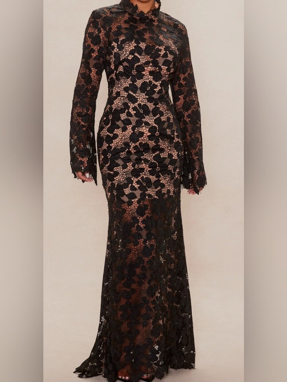 Black Lace Long Sleeve Evening Dress